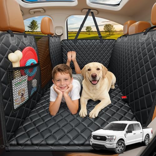URPOWER XL Dog Backseat Extender for Full-Size Crew Cab Truck, Hard Bottom Dog Car Seat Cover for Back Seat Holds 400lbs, Waterproof Dog Hammock Pet Rear Seat Protector Travel Bed for F150 / Silverado - color: All Black, size: XL - for Full Size Crew Cab