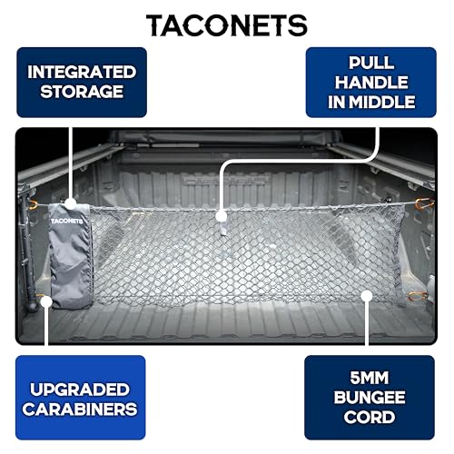 TacoNets Envelope Cargo Net for GMC Sierra & Chevy Silverado - Fits 2013-Current - Upgraded 5mm Bungee - Integrated Storage Bag - Heavy Duty Carabiners - Designed in USA - style: Chevy Silverado / GMC Sierra 2013+