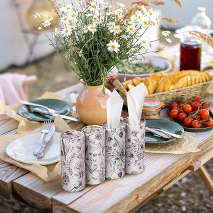 Zonon 4 Pcs Vintage Floral Car Tissue Cylinder with 240 Sheets 3 Ply Facial Tissue Bulk Black and White Round Tissues Holder Box Travel Tubes for Car Cup Holder Round Container
