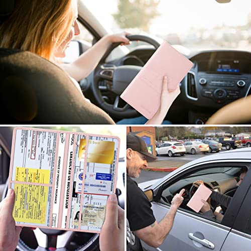 Leather Car Registration and Insurance Card Holder, Car Document Holder for Cards License with Magnetic Shut (Pink, large) - color: Large Pink