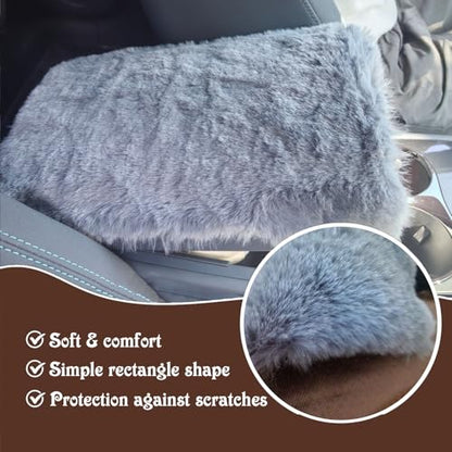 YUNXNYC Fluffy Car Armrest Cover, Plush Faux Wool Console Cover Pad Cushion, Universal Soft Fuzzy Middle Arm Rest Protector for Cars (Gray)