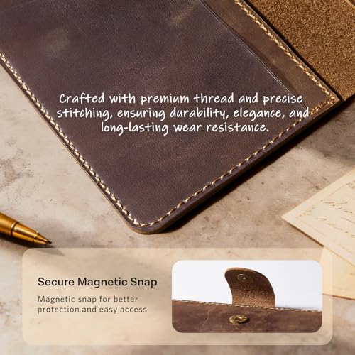 CoBak Genuine Leather Car Registration and Insurance Holder–Luxury Vehicle Glove Box Organizer, Premium Auto Document Case with Magnetic Closure for License, Cards & Papers，Brown - color: L-Genuine leather brown
