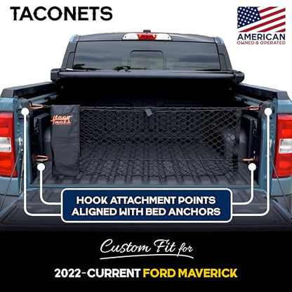 TacoNets Envelope Cargo Net for Ford Maverick - Fits 2022-Current - Upgraded 5mm Bungee - Integrated Storage Bag - Heavy Duty Carabiners - Designed in USA - style: Ford Maverick 2022+