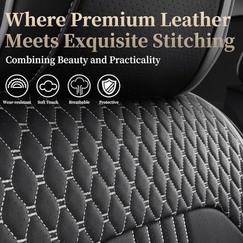 Car Seat Covers Fit for Nissan Sentra 2000-2025 Full Coverage Breathable Nappa Leather Anti Slip Durable Easy to Clean Seat Covers(Blackwhite Full Set)