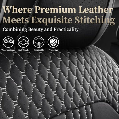 Car Seat Covers Fit for Nissan Sentra 2000-2025 Full Coverage Breathable Nappa Leather Anti Slip Durable Easy to Clean Seat Covers(Blackwhite Full Set)