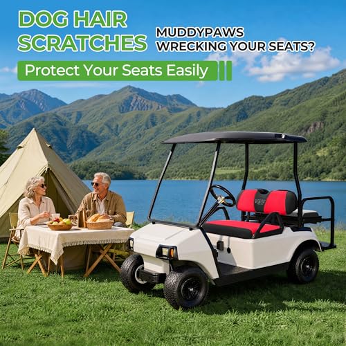 10L0L Golf Cart Seat Covers, Super Comfort Cooler Than Vinyl Seat Cover, Front and Rear Seat Cover for Yamaha EZGO Club Car, No Drilling Breathable Mesh Bench Seat Blanket, Machine Washable - color: Red + Black, style: Front Seat - For EZGO TXT & RXV & Cl