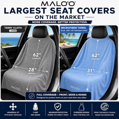 Malo’o SeatGuard Seat Cover – Microfiber Towel or Premium Terry Cloth w/Nylon Backing – Universal Car Seat Protector for Beach, Gym, Surf, Pets & Travel – Quick Dry, Machine Washable