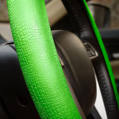 FH Group Universal Fit Silicone Snake Pattern with Massaging Grip Steering Wheel Cover fits most Cars, SUVs, Trucks, and Vans Green - color: Green