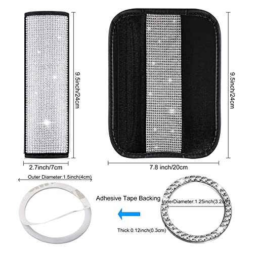 5 Pack Bling Seat Belt Covers Rhinestones Car Seat Belt Strap Shoulder Pad for Women with Crystal Diamond Soft Rhinestone Start Button Universal Interior Accessories for Car SUV