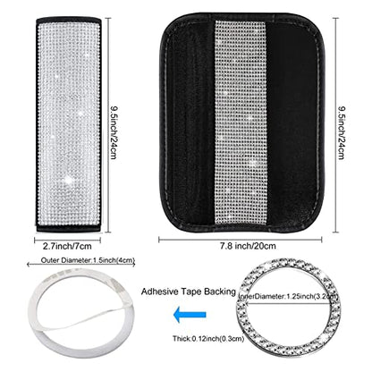 5 Pack Bling Seat Belt Covers Rhinestones Car Seat Belt Strap Shoulder Pad for Women with Crystal Diamond Soft Rhinestone Start Button Universal Interior Accessories for Car SUV