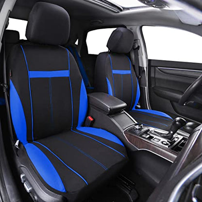 CAR-GRAND Universal Fit Sporty Cloth Full Set Car Seat Covers,Fit for Car,Truck,Sedan,Vans,SUV, Breathable, Washable, Airbag Compatible, Zipper Design - color: Blue