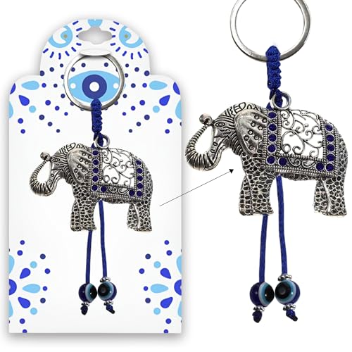 LUCKBOOSTIUM Evil Eye Animal Keychain & Protection, Evil Eye Car Hanging Ornament, Rear View Mirror Accessories, Home Decor - color: Elephant With Blue Crystal
