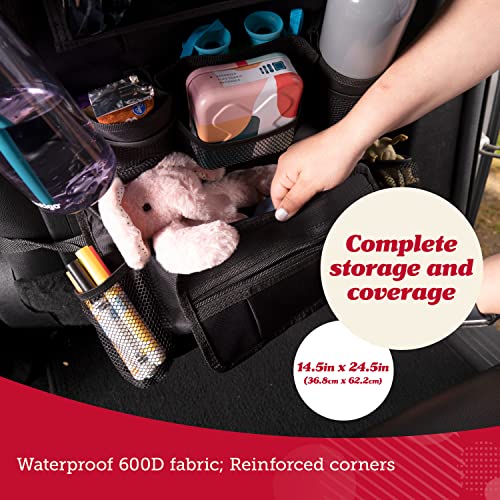 Lusso Gear Backseat Car Organizer- Kick Mat Protects Against Kids Feet - 12 Large Storage Pockets - iPad,Tablet, Water Bottle Holder- Durable, Heavy Duty Road Trip Essential (Black) - color: 1-Pack Black