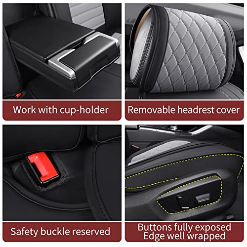 Aierxuan Leather Car Seat Covers Universal Fit Toyota Highlander 4Runner Nissan Altima Honda Chevy Impala Colorado Cruze Malibu Ford Cadillac Lexus Waterproof Cushions (Full Set,Black-Grey) - color: Full Set/Black-Grey