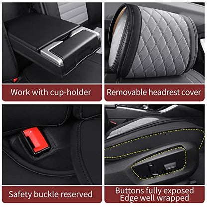 Aierxuan Leather Car Seat Covers Universal Fit Toyota Highlander 4Runner Nissan Altima Honda Chevy Impala Colorado Cruze Malibu Ford Cadillac Lexus Waterproof Cushions (Full Set,Black-Grey) - color: Full Set/Black-Grey