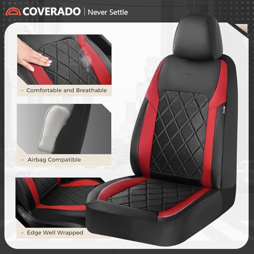Coverado Car Seat Covers, Front Seat Covers, 2 Front Automotive Seat Cover, Mesh Breathable Seat Protectors, Universal Fit for Most Cars - color: Black_Red, size: Front