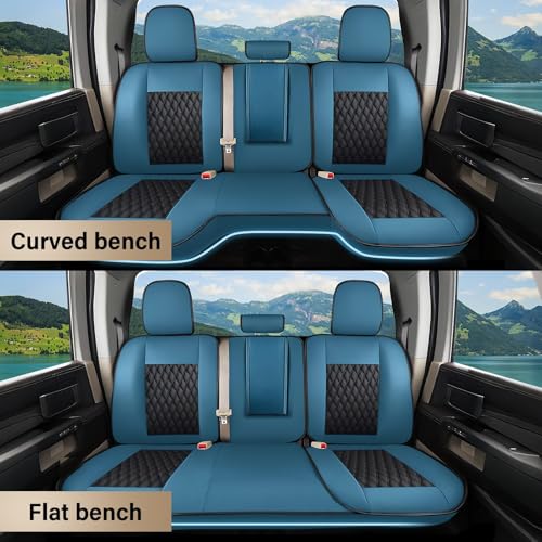 Coverado Chevy Chevrolet Silverado GMC Sierra Seat Covers Full Set, Custom Fit for 2014-2018 1500, 2015-2019 2500HD 3500HD Crew Double Extended Cab Truck, Faux Waterproof Leather Seat Covers (Blue) - color: Blue, size: FullSet(2014-2018)