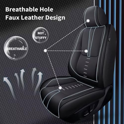 2PCS Front Car Seat Covers Fit for Nissan Frontier 2009-2024 2025 Breathable Faux Leather Seat Cushion with Lumbar Support Airbag Compatible Automotive Interior Accessories (Black)