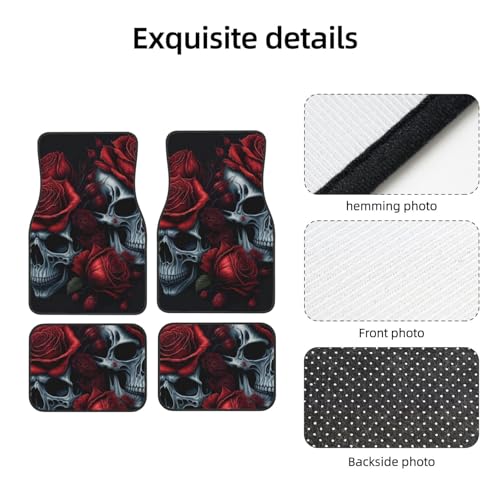 Red Roses Skull A Set of Four Printed Car Floor Mats, Including Front and Rear Carpet Floor Mats, Universal Car Floor Mats, and Truck Accessories