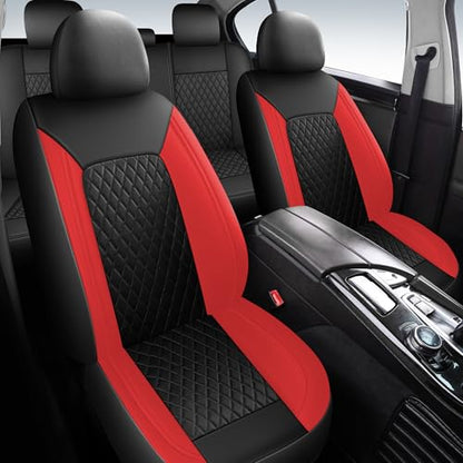 HChengkikz Red Car Seat Covers, Breathable and Waterproof Seat Cover Full Set, PU Premium Universal Fit Automotive Airbag Compatible for Cars Sedans SUVs Vans and Trucks (Full Set, Black + Red) - color: N1 Black Red, size: Full Set