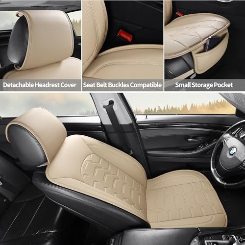 Leather Car Seat Covers Breathable Front Seat Protector Automotive seat Covers Universal Fit for Most Vehicles Cars Trucks SUVs Vans (Beige，2PCS) - color: BEIGE