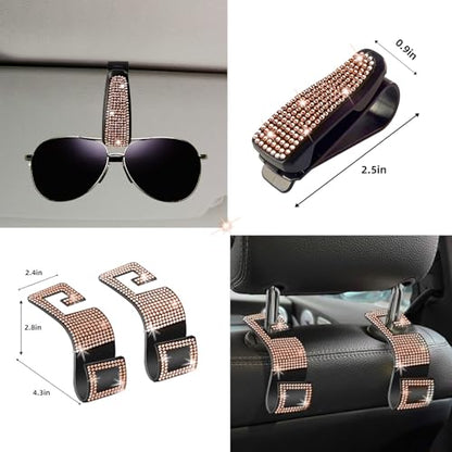 NBTEPEM 27 PCs Gold Champagne Bling Car Accessories Set for Women, Steering Wheel Covers Universal Fit 15 Inch, Bling License Plate Frame, Bling Phone Holder, Bling Car Coasters - color: Gold Champagne
