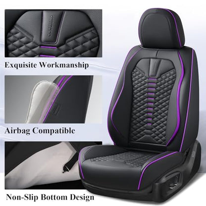 Coverado Car Seat Covers Front Seats, Nappa Leather Black&Purple Car Seat Cover, Automotive Seat Covers, Waterproof Driver Seat Protector, 2 Pack Front Seat Cover Car Seat Cushion Fit for Most Cars