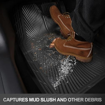 CAR PASS Rubber Floor Mats, All Weather Waterproof Trim-to-Fit Automotive Mats for Cars Trucks SUV, Anti-Slip Easy Clean, Heavy Duty Full Set 3-Piece, All Black - color: Black