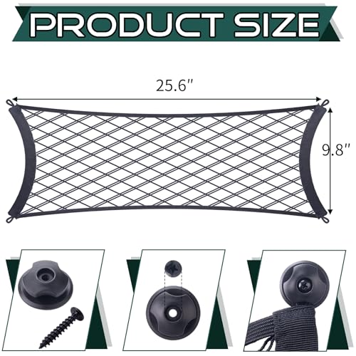 JINGKE 2 Pcs Small Cargo Net Pocket Elastic Mesh Netting Car Mesh Pouch with Screws and Hooks for Trunk RV Boats Home Cargo Storage (25.6'' x 9.8'') - size: 25.6'' x 9.8''