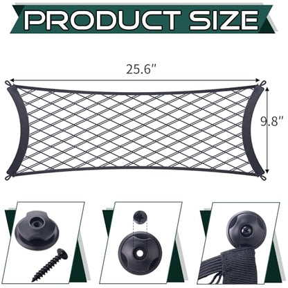 JINGKE 2 Pcs Small Cargo Net Pocket Elastic Mesh Netting Car Mesh Pouch with Screws and Hooks for Trunk RV Boats Home Cargo Storage (25.6'' x 9.8'') - size: 25.6'' x 9.8''