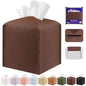 Tissue Box Cover Holder Square Tissue Cube Cover PU Leather Tissue Organizer with Bottom Belt for Bathroom, Tabletop, Car, Night Stands, Office, Home, Kitchen (1, CoffeeBrown) - color: Coffeebrown
