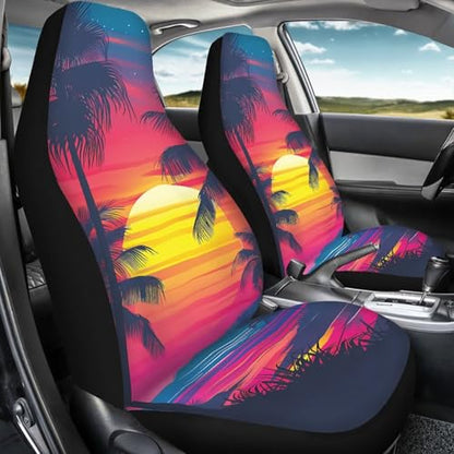 Dreaweet Hawaiian Car Seat Covers Front Seats Only for Women Sunset Beach Design Seat Cover for Carseat Protection 2 Pack Universal High Back Bucket Seat Covers for Cars SUV Trucks Sedan - color: Hawaiian Sunset