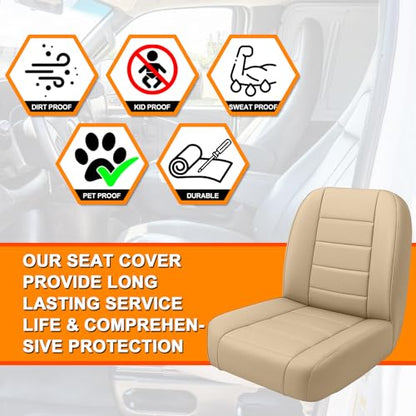 Low Back Seat Covers Compatible with 1965-1979 Jeep CJ5, 1976-1980 Jeep CJ7, Front Bucket Driver & Passenger Seat (Tan) - color: tan
