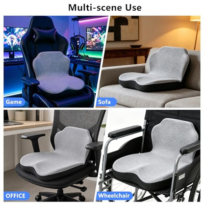 Memory Foam Truck Seat Cushion & Lumbar Support Set – Ergonomic U-Shape Tailbone Relief + L-Shape Back Cushion for Long-Haul Semi/Pickup Drivers Breathathable Cover Non-Slip Bottom Dark Blue - size: Dark blue+Dark Gray