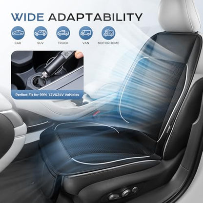 Coverado Cooling Car Seat Cushion, Universal Front Seat Cover 12V-24V Ventilated 3D Mesh Breathable Pad with 3 Speed Mode Dual Fan for Cars SUV Heatwave Driving Black&White - color: 2 Fans Black&White