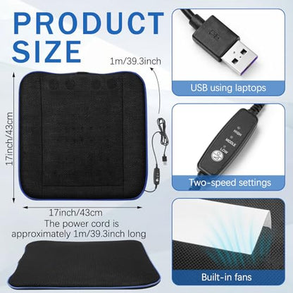 Novabright Cooling Seat Cushion with Fan for Wheelchairs, USB-Powered Fan Cushion, 17"x17", Adjustable Airflow for Long Sitting, Breathable & Comfortable, for Office Chair, Car Seat & Gaming Chair