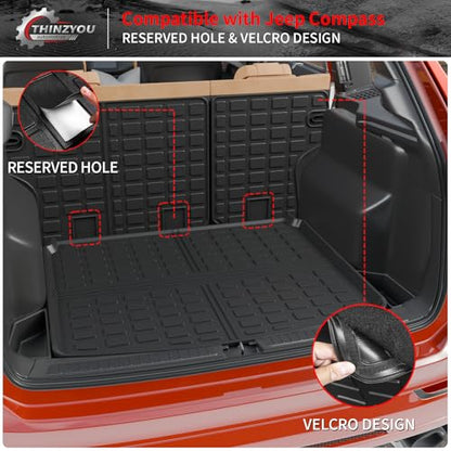 Cargo Mat Compatible with 2017-2025 2026 Jeep Compass Trunk Mat Cargo Liner TPE All Weather Back Seat Cover Protector 2024 Compass Accessories (Trunk Mat+Backrest Mats) - style: For Jeep Compass | 2017-2026