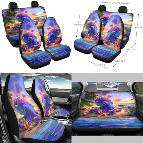 Forchrinse Hawaiian Octopus Car Seat Cover for Men Women 15Pack Auto Interior Set with Steering Wheel Cover/Armrest Cushion/Seatbelt Cover/Car Coaster/Keychain/Handbrake Gear Shift Cover - color: Hawaiian Octopus Print