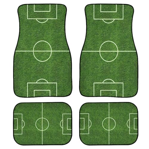 Football Field Floor Mats for Cars Universal Grass Soccer Field Green Lawn with White Lines Pattern Car Floor Mats Full Set Front Rear Foot Carpets All Weather Auto Accessories for Trucks - color: Green