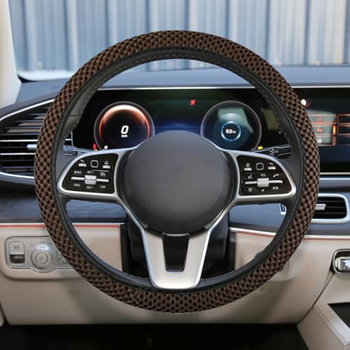 Elastic Stretch Steering Wheel Cover, 15" Breathable Microfiber Ice Silk Steering Wheel Protector, Universal Anti-Slip Car Warm in Winter&Cool in Summer Accessories for Men Women (Coffee) - color: Coffee