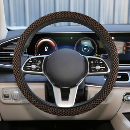 Elastic Stretch Steering Wheel Cover, 15" Breathable Microfiber Ice Silk Steering Wheel Protector, Universal Anti-Slip Car Warm in Winter&Cool in Summer Accessories for Men Women (Coffee) - color: Coffee