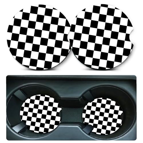 Car Coasters for Cup Holders,2 Pack Black and White Lattice Car Coasters,2.75" Universal Size Anti Slip Rubber Mat,Automotive Cup Holder Decal Decor Accessories,Gifts for Women,Men,Mom - color: Buffalo Plaid