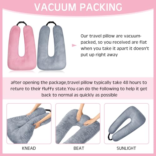 Barydat 2 Pcs Car Travel Pillow for the Back Seat 28 x 18 in Sleeping Reading Pillows for Long Distance Travel Car Cushion for Kids Adults Head and Body Support U Shaped Pad for Travel(Gray, Pink) - color: Gray, Pink