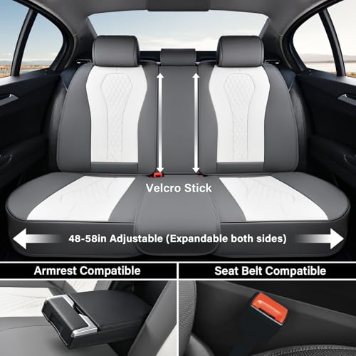 Coverado Rear Seat Covers, White Car Seat Cover, Back Seat Cover, 3-Pieces Luxury Car Seat Cushion, Leather Seat Cover Seat Protector Universal Fit Most Cars - color: White