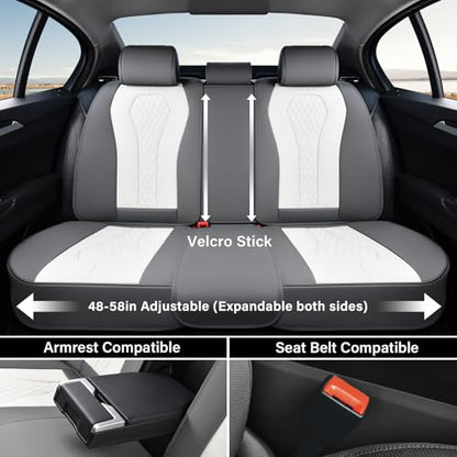 Coverado Rear Seat Covers, White Car Seat Cover, Back Seat Cover, 3-Pieces Luxury Car Seat Cushion, Leather Seat Cover Seat Protector Universal Fit Most Cars - color: White