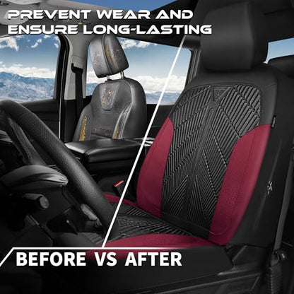 CAR PASS Waterproof Black Red Car seat Covers Front Seat Covers Neoprene Wetsuit,All-Weather Non-Slip Durable,Universal Fit for SUV Sedan Truck Automotive,Armrest Airbag Compatible,Emboss Black Red - color: Black and Red, size: Two Front
