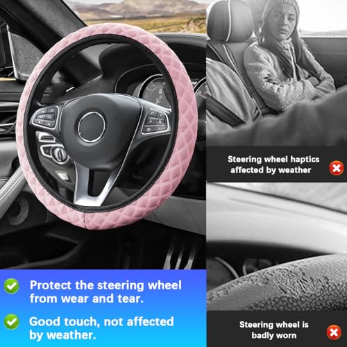 Elastic Stretch Car Steering Wheel Cover, 15Inch Breathable Ice Silk Vehicle Steering Wheel Protecter, Cool in Summer Automotive Interior Protection, Universal for SUV Sedan Truck (Pink) - color: Pink