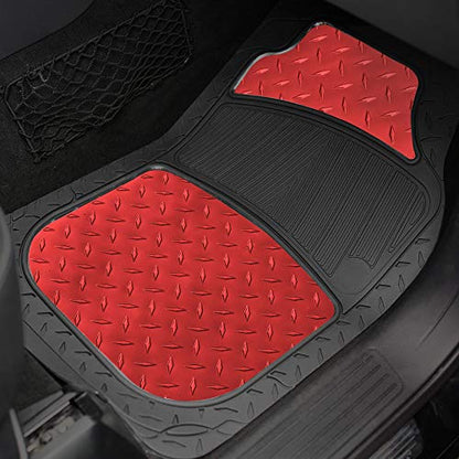 FH Group Automotive Floor Mats - Heavy-Duty Metallic Rubber Floor Mats for Cars, Universal Fit Full Set, Climaproof & Trimmable Floor Mats for Most Sedan, SUV, Truck, Red