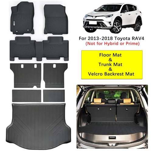 Floor Mats & Trunk Mat Backrest Mat for Toyota RAV4 2013-2017 2018（Not for Hybrid or Prime） TPE All Weather Protection 2 Rows Full Set Car Mats with Velcro Rear Seats Backrest - size: 2013-2018|For Toyota RAV4|Full Set