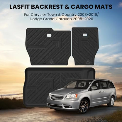 LASFIT Cargo Liner & Backrest Mat for Dodge Grand Caravan 2008-2020/ Chrysler Town & Country 2008-2016 All Weather TPE Custom Fit Truck Mat Car Liner Non-Slip, Black - size: 2008-2016|For Town&Country|Cargo&Backrest Mat